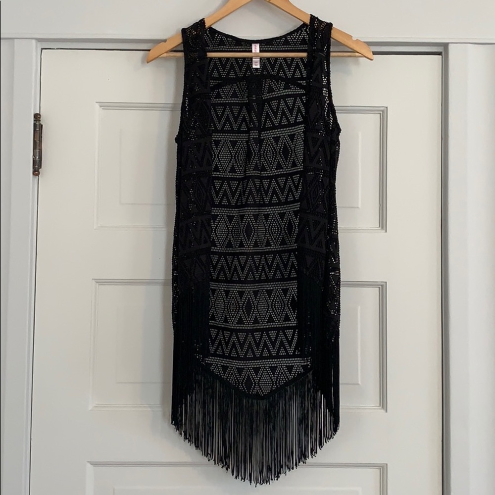 Transparent black fringe vest